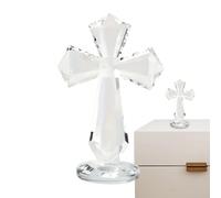 Crystal Cross Standing,6 Inch Tabletop Christian Sculpture Ornament - Desk Decor Crucifix with 360° Faceted Design for Catholic Families Collectors Pastors Church Groups Nightstand Bookshelf