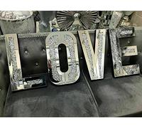 CRYSTAL CROWN® Crushed Diamond Large Silver LOVE Letters, Sign Silver Crushed Crystal Diamond Mirror Wall Art (Love) Hung Size35cmX25cm