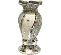 Crystal Crown® Crushed Diamond Silver Sparkle Mirrored Flower Pot Vase, Floral Design Crystal Ceramic Ornament, 25cm