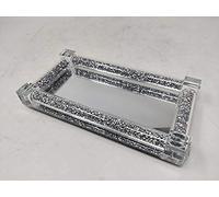 CRYSTAL CROWN® Crushed Diamond Silver Sparkle Rectangular Tray, 0.5 Inches, Durable, Non-Porous, Transparent, Snap-Latch Closure, Hand Wash Only, Serving Tray