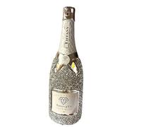 CRYSTAL CROWN Crushed Diamond Sparkle Bottle Ornament, Large Crystal Glitter Sparkly Bottle Home Decoration (Silver, 30cms)