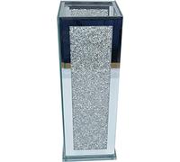 CRYSTAL CROWN® Crushed Diamond Sparkle Flower Pot Vase with Floral Design Crystal Ceramic Ornament, Vase Statue Sparkle Ornament Bling Crushed Diamond Gift (Silver)