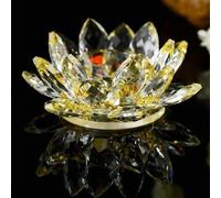 Crystal Crown® Crystal Lotus Flower Tea Light Candle Holder Spin System Ornament Craft Decoration Home Decoration, 11 CM (Yellow)