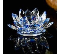 Crystal Crown® Crystal Lotus Flower Tea Light Candle Holder Spin System Ornament Craft Decoration Home Decoration, 11 CM (Blue)