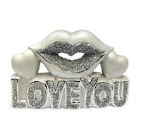 CRYSTAL CROWN Dazzling Crushed Diamond Silver Heart Hands 'LOVE YOU' Sign, Sparkling Bling Ornament, Ceramic, 20cm