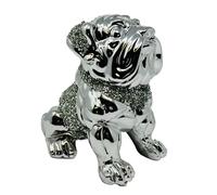 CRYSTAL CROWN Dazzling Diamond Silver Bulldog: Sparkling Crowned Puppy Shelf Sitter Ornament