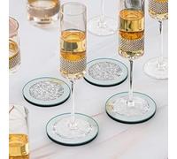 CRYSTAL CROWN Glass Coaster Set ornament bling crushed diamond gift | Set of 4 -Silver Coaster Set Non-Scratch Top & Non-Slip for Kitchen Decor, Restaurant, Dining Table Bar for Drinks - Home