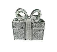 CRYSTAL CROWN Glass Sparkle Ornament Bling Crushed Diamond Display | CRYSTALLIZED MIRRORED GLASS GIFT BOX | Handmade Craft | Gift Present Home Decoration, Silver