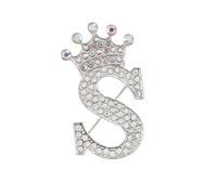 Crystal Crown Initial Letter Brooch Pin Queen Crown Alphabet Letter Lapel Pin Badges for Dress Coat Suit Shoolbags A-Z Letter Breastpin for Clothing Decors Gold/Silver Plated Best Friends Gift, Zinc