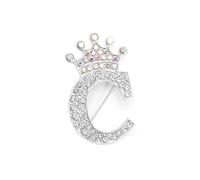 Crystal Crown Initial Letter Brooch Pin Queen Crown Alphabet Letter Lapel Pin Badges for Dress Coat Suit Shoolbags A-Z Letter Breastpin for Clothing Decors Gold/Silver Plated Best Friends Gift, Zinc