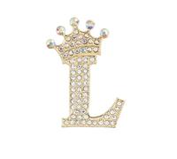 Crystal Crown Initial Letter Brooch Pin Queen Crown Alphabet Letter Lapel Pin Badges for Dress Coat Suit Shoolbags A-Z Letter Breastpin for Clothing Decors Gold/Silver Plated Best Friends Gift, Zinc