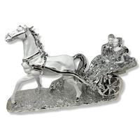 CRYSTAL CROWN Italian Style XXL Horse Carriage Grooming Couple White Silver Wedding Ceramic Ornament, 50cm Intricate Design, Romany Gypsy Statue Figurine for Elegant Home Decor