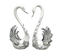 CRYSTAL CROWN ornament bling diamond gift | XXL italian large pair swan romany diamante swans shelf sitter figurine| crushed diamond display |present, home decor (Silver + White)