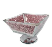 CRYSTAL CROWN Pink Glass Sparkle Ornament, Crushed Diamond Gift, Crystallised Fruit Bowl, Storage Organiser, 15cm, Home Decor
