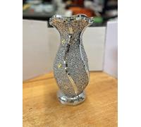 Crystal Crown® Shiny Sparkly Mirrored 30 CM Crushed Diamond Glitter Flower POT Silver Sparkle Flower Vase Luxury Home Decoration (Choose Design) (Floral Design)