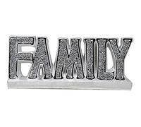 CRYSTAL CROWN Silver Bling ' FAMILY ' crushed diamonds sparkle ornament, Words Sign Free Standing Love Desk/Shelf/Home Wall Decoration Art