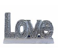 CRYSTAL CROWN Silver Bling ' Love ' crushed diamonds sparkle ornament, Words Sign Free Standing Love Desk/Shelf/Home Wall Decoration Art