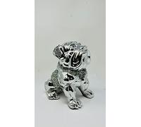 CRYSTAL CROWN Silver Crushed Diamond Dog & Puppy Decorative Sculptures Figurines Shelf Sitter Ornament For Home Decor. (Design_1)