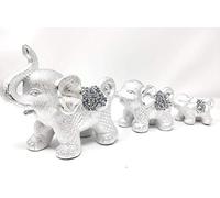 CRYSTAL CROWN Silver Sparkle Ornament Bling Crushed Diamond Gift | Pair of 3 Elephant row | Crushed Diamond Display | Gifts Present for all occasion,Home decoration