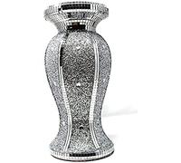 CRYSTAL CROWN Silver Vase Statue Sparkle Ornament Bling Crushed Diamond Gift | Crushed mirrored Silver Vase pot design-40 CMS(15" inch) |Crushed Diamond Display |Gift Present Home Decoration