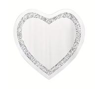 Crystal Crushed Diamond Heart Wall Mirror 60×60cm Sparkly Silver Frameless Heart-Shaped Hanging Mirror with Diamonds Glam Decorative Crushed Crystal Glass Mirror for Bedroom, Bathroom, Living Room