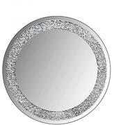 Crystal Crushed Diamond Round Silver Mirror, 40x40 cm, Frameless Wall Hanging Mirror