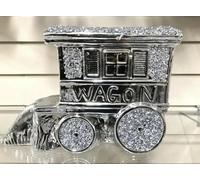 Crystal Crushed Diamond Sparkle Bling | WAGON CRYSTAL CARAVAN ORNAMENT TRAVELLER | Art Figurine Decorative Sculpture Train Shelf Sitter Ornament Sculpture Home Decor I Love King Wagor Home Decor