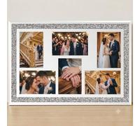 Crystal Crushed Jewel Mirrored Diamante Collage Photo Frame 4"x6" 6 Opening Counts Photos Wall Frame Silver Mirror 4x6 inch Both Ways Hanging Decorative Multi Aperture Photo Frame