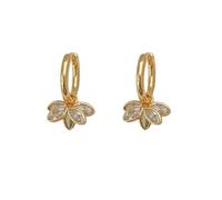 Crystal Cubic Zirconia Petals Floral Hoop Earrings for Women Lotus Flower Dangle Drop Earrings Delicate Flowers Huggie Hoops Earrings, Adjustable, Cubic Zirconia Copper, No Gemstone