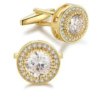 Crystal Cufflinks for Men CZ Cuff Links Sparkle Diamond Gold Ornate Cufflinks for Wedding Groom Best Man, 0.62*0.62inch, Metal, cubic zirconia