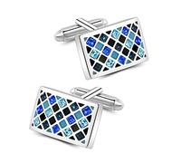 Crystal Cufflinks, Mr.Van Elegant Crystal Cufflinks Classic Fashion Rectangle Glimmering Cuff Links Set for Men's Business Wedding Party with Gift Box Elegant Style Blue