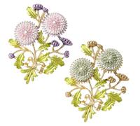 Crystal Dandelion Brooch, Decoration Corsage Accessories, Plant Lapel Pins Brooch for Coat Sweater Scarf Hat Backpacks(Green pink)