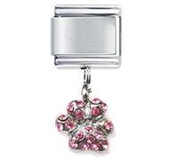 Crystal Dangle Pink Paw Italian Charm Fits all 9mm Italian Style Charm Bracelets