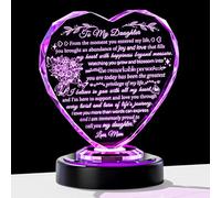 Crystal Daughter Gifts from Mum & Dad - Engraved Special Birthday Gifts with Colorful Lights Base Glass Heart Ornament for Daughter's Christmas & Graduation