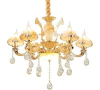 Crystal Decorative Candle Chandelier 6-Lighty Hanging with Glass Shades Compatible with Villa Duplex Stair Ceiling Lights