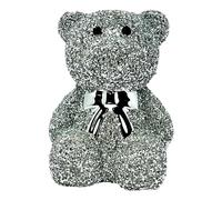 Crystal Decorative Mirror with Crushed Diamond Silver Teddy Bear Figurine, Luxury Valentines Love Ornament for Home Decor