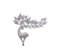 Crystal Deer Rhinestone Animal Statement Brooch - Silver Plated Lapel Pin Fashion Jewelry Gift Accessories for Women & Men