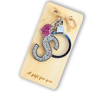 Crystal Diamanté Alphabet Letter and Pink Heart Key Ring Key Chain Gift (K)