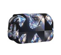 Crystal Diamond Double-Clamshell Printed Pen Pouch, Oxford Organizer