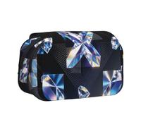 Crystal Diamond Gem Double-Clamshell Printed Pen Pouch, Oxford Organizer