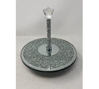 Crystal Diamond Glass Lazy Susan Rotating Turntable Serving Tray - Elegant Cake Decorating Plate for Wedding, Party, and Home Decor - Silver, 30cms