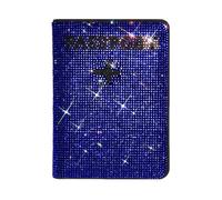 Crystal Diamond Ladies Key Purse Bag Passport Holder Cover Traveling Passport Case Women PU Leather Bling Rhinestone Card Case,Waterproof Travel Wallet, Blue, Simplicity