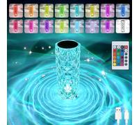 Crystal Diamond Rose Table Lamp, RGB LED Night Light with Touch and Remote Control, Bedside Lamps Nightstand Lamps, Dimmable, USB Rechargeable, Romantic Lighting Decoration for Bedroom, Office, Dating