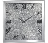 Crystal Diamond Square Wall Clock - 45 cm Silver Frame with Glitter Face and Roman Numerals
