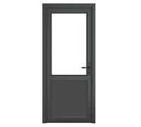 Crystal Direct Crystal uPVC Single Door Half Glass Half panel Left hand Clear in Dark Grey | Size: 840mm x 2090mm Crystal Direct Dark Grey 840mm x 2090mm