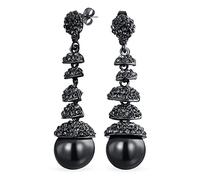Crystal Disc Ball cocktail Formal Holiday Party Fashion Statement Black Crystal Linear Dangling Long Teardrop Chandelier Earrings For Women Wedding Prom Gunmetal Black Plated 2"