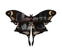 Crystal display shelf, Celestial decor witch gifts Wall mounted Luna Moth Wooden Floating Shelf, Boho Decor or Gothic Gifts for Crystal & Essential oil storage in Bedroom or Kitchen (Black)