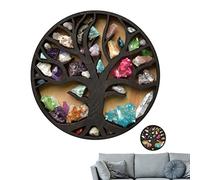 Crystal Display Shelf for Wall - Crystal Holder Tree of Life Stand for Meditation, Yoga, Round Floating Wooden Wall Shelves Crystal Holder for Stones, Statuettes, Collections