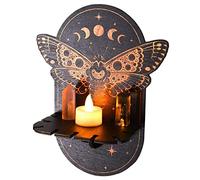Crystal Display Shelf, Wall Mounted Crystal Display Stand, Rustic Boho Moth Hanging Shelves Home Meditation for Crystals, Candles