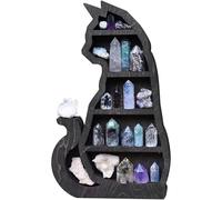 Crystal Display Shelf Wooden Black Cat Design Holder for Crystals Stones Essential Oil and Perfumes, Multipurpose Crystal Storage Rack for Living Room Dining Room Bedroom Gothic Art Decoration